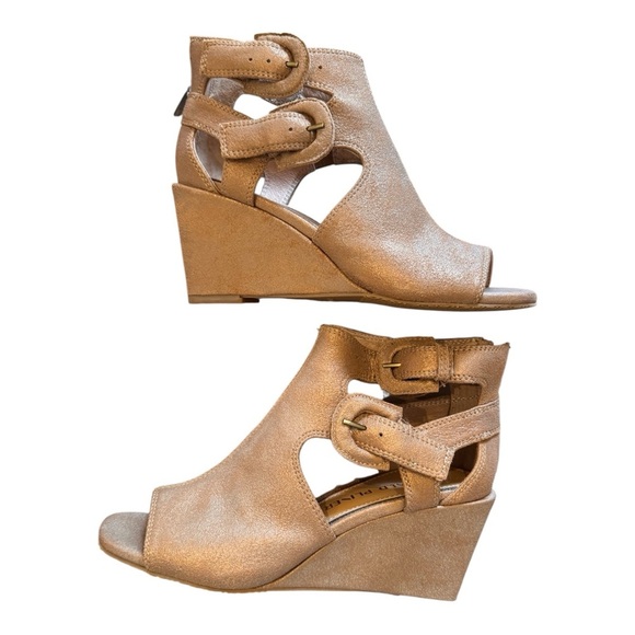 Donald J. Pliner PRISCILLA Leather Open Toe Wedge Sandals in Light Bronze NIB - Picture 3 of 6